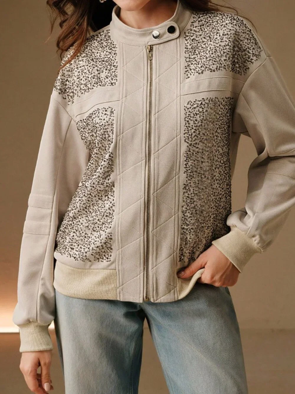 Khaki Casual Women'sKnit Embroidered Loose Jacket